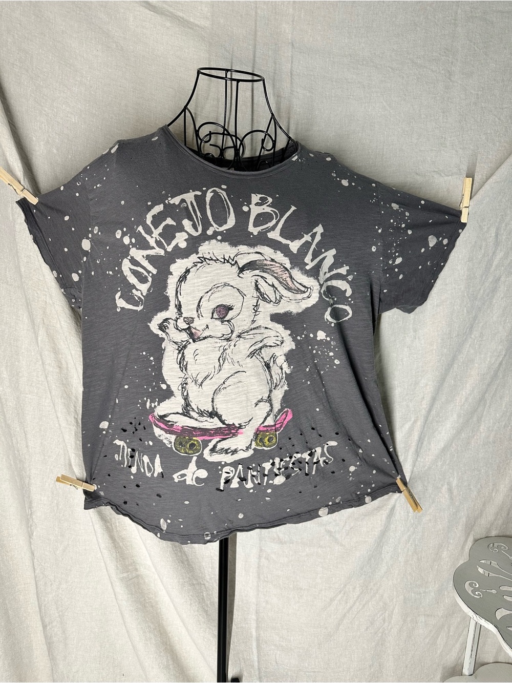 Magnolia Pearl Charcoal Gray Bunny Skate Tee with Pink Accents
